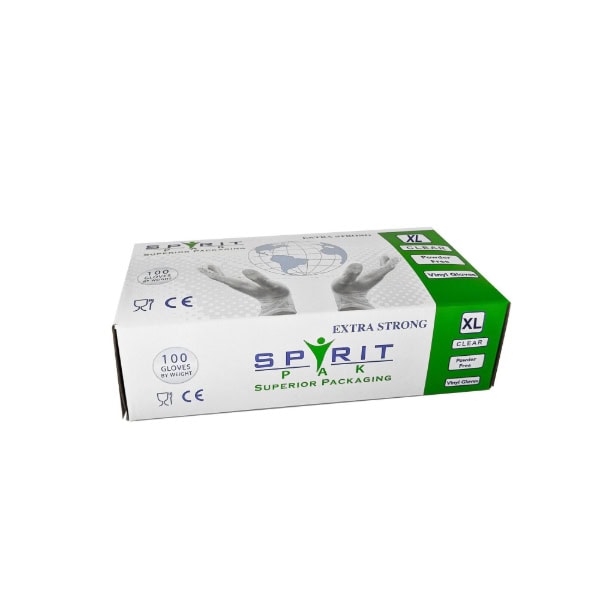 A white and green box of extra large gloves sits alone in the image.