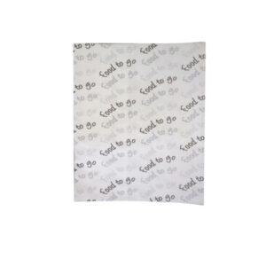 This image contains a greaseproof sheet that has the words "food to go" written on it.