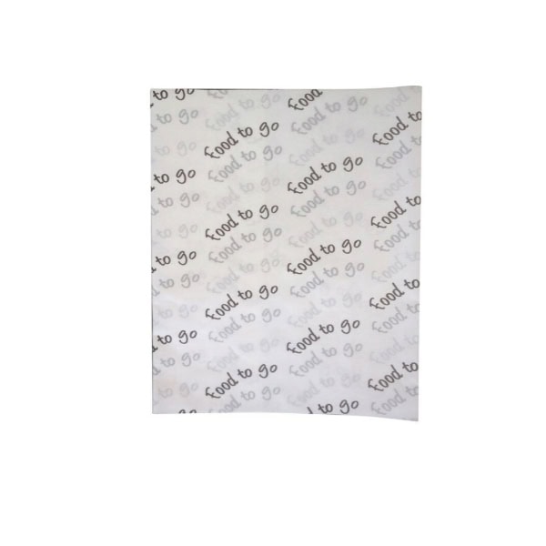 This image contains a greaseproof sheet that has the words "food to go" written on it.