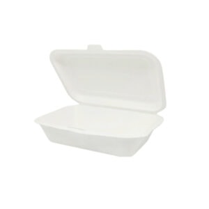 This image contains one 6 inch by 4 inch white paper take away food box.