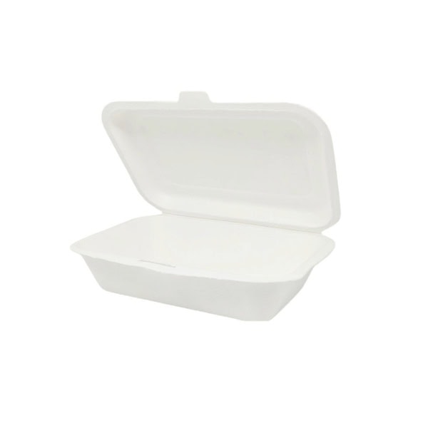 This image contains one 6 inch by 4 inch white paper take away food box.