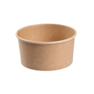 This image contains one brown kraft paper bowl, no lid, intended for takeaway salads from a restaurant.