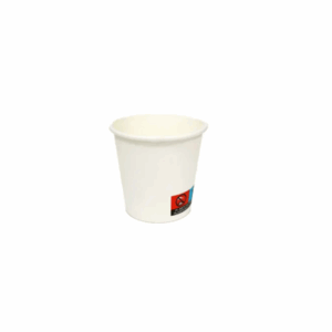 White 4-ounce paper cup with a small red and blue label on the front.