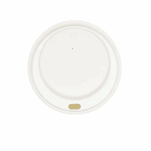 White disposable plastic lid with a small sipping hole and a tiny vent hole near the center.