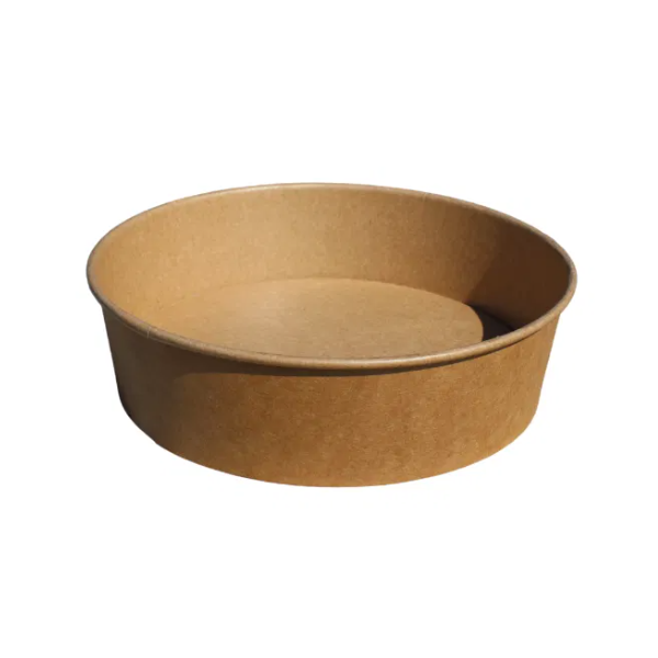 Round kraft paper food container with a 900ml capacity, shown empty on a white background.