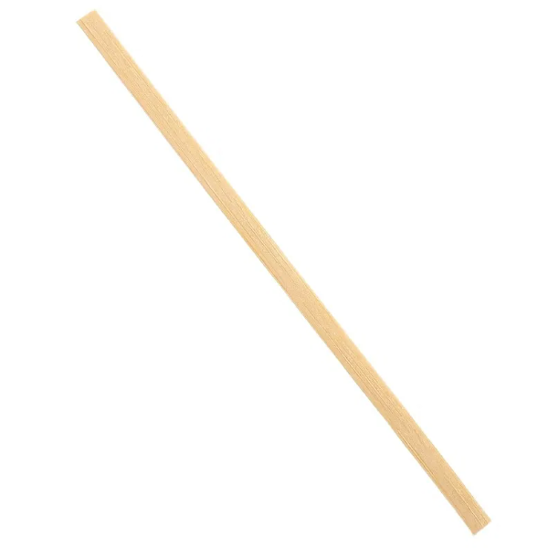 A single wooden coffee stirrer stick placed diagonally on a white background.