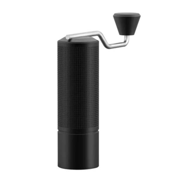Badger & Dodo. The Grinder Chestnut espresso by Timemore is a black manual grinder with a textured body and metal hand crank, ideal for freshly ground coffee, shown on a white background.