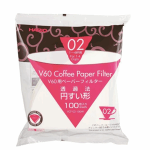 Badger & Dodo. Hario V60 2 cup Filters (Japan), size 02, for brewing 1–4 cups, come in a pack of 100 sheets with an elegant white and pink design.